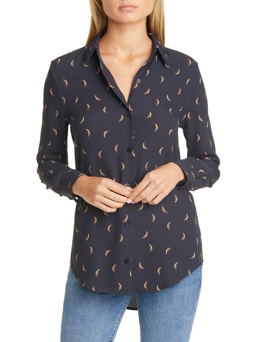 Equipment Essential Blouse ECL Tar Ta navy blue Button Up Small